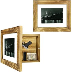 Hidden Gun Storage - Gun Safe Pistol Storage, 11"x14" Matted to 8"x10" Concealment Furniture Secret Decor Solid Wooden Handgun Picture Frames Box