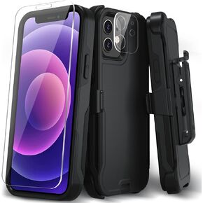 Xmon Case for iPhone 12 and 12 Pro, Heavy Duty Rugged Case Belt Clip Holster Kickstand Protective Cover [Shockproof] Compatible with Apple iPhone 12 and iPhone 12 Pro (Black)