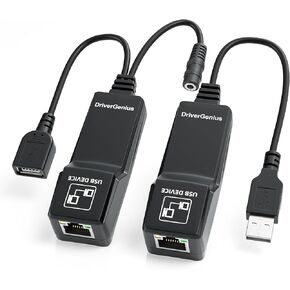 DriverGenius NT50 USB 2.0 Ethernet Extender Over Cat5e/Cat6/CAT7 - USB Network RJ45 Extender Repeater up to 165ft (50M) Compatible for Win/Mac/Ubuntu (Driver Free Version)