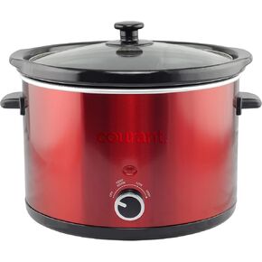 Courant 5.5 Quart Slow Cooker with Removable Ceramic Insert, & Glass Lid With Three Temperature Settings – Red