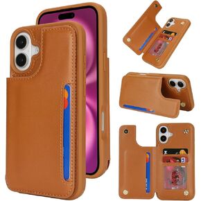 iCoverCase Compatible with iPhone 16 Wallet Phone Case with Card Holder for Women Men, [RFID Blocking] Card Slots PU Leather Protective Wallet Case 6.1 Inch (Beige Leopard)