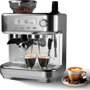 Espresso Machine with Grinder, Professional 15 Bar Espresso Maker, Cappuccino Coffee Machine with LCD Display, Steam Milk Frother, PID Temperature Control for Cappuccino, Latte - 78 Oz Water Tank