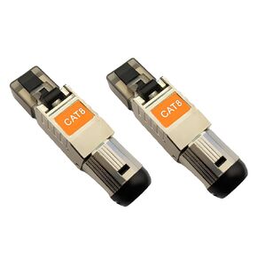 Cat6a and Cat8 Ethernet Connectors,Tool-Free Pass Through Rj45 Shielded Plug, Fast Field Installation (Connector 2-Pack)