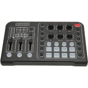 External Live Sound Card, Professional Audio Mixer Voice Changer with 12 Step Electronic Tuning, Noise Reduction Plug and Play Mini Sound DJ Mixer Board for Live Streaming PC Computer Broadcasting