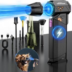 Compressed Air Duster, 210000RPM Mini Electric Air Duster Equipped with Continuously Variable Speed, 320g Wind Pressure Turbo Blower with Vacuuming Unit for Keyboard, PC, Car, Home(Black)
