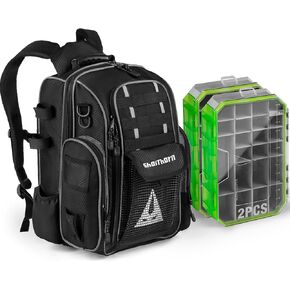 Ghosthorn Fishing Tackle Backpack with 2 Trays 3700 Tackle Boxes & Rod Holders, Large Outdoor Storage Tackle Bag for Fishing