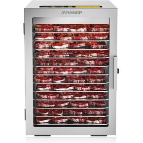 12-Tray Stainless Steel Food Dehydrator with Double Air Blower for Jerky & Meat | 194℉ Adjustable Temperature, 24-Hour Timer, Overheat Protection | Ideal for Fruits, Vegetables, and Herbs