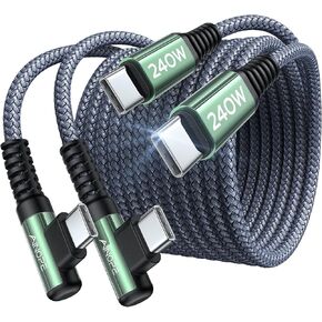 AINOPE 240W USB C to USB C Cable (6.6ft 2Pack Chubby Cable USB C) USB C to USB C Fast Charging Cable, Right Angle USB C Charger Cable for iPhone16 Charger Cord, MacBook Pro, iPad, Samsung Galaxy S25