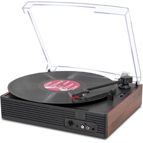 Portable 3 Speeds Vinyl Record Player Turntable,Built-in Dual Stereo Speakers,Belt Drive,RCA Output,Auto Stop,Headphone Jack for Home Entertainment Home Decoration,Mahogany Wood