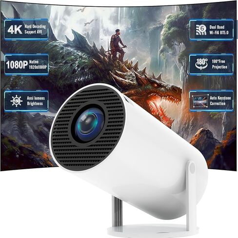 جهاز عرض صغير مع WiFi و Bluetooth ، 4K مدعوم من 1080p FHD المحمولة مع Android 11 ، 180 ° Rotatable و Aut Level Outdoor Projector لجهاز الكمبيوتر المحمول/ الهاتف الذكي/ TV in Kuwait