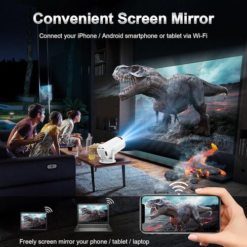 جهاز عرض صغير مع WiFi و Bluetooth ، 4K مدعوم من 1080p FHD المحمولة مع Android 11 ، 180 ° Rotatable و Aut Level Outdoor Projector لجهاز الكمبيوتر المحمول/ الهاتف الذكي/ TV in Kuwait