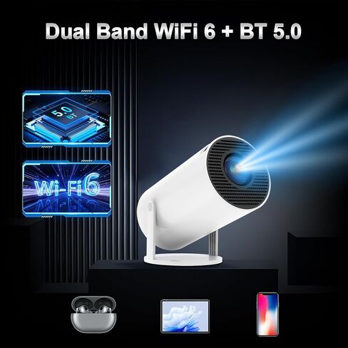 جهاز عرض صغير مع WiFi و Bluetooth ، 4K مدعوم من 1080p FHD المحمولة مع Android 11 ، 180 ° Rotatable و Aut Level Outdoor Projector لجهاز الكمبيوتر المحمول/ الهاتف الذكي/ TV in Kuwait