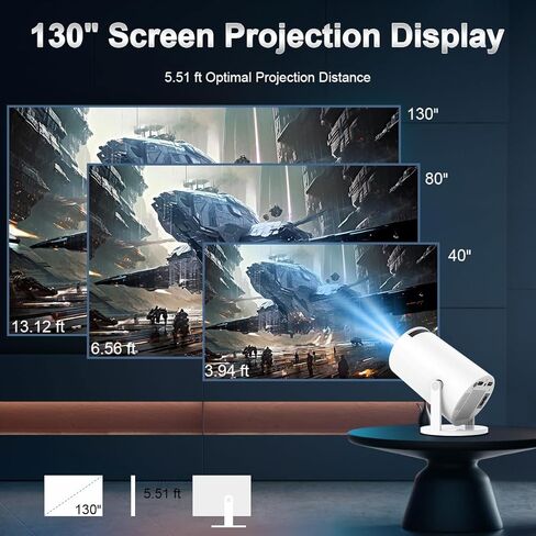 جهاز عرض صغير مع WiFi و Bluetooth ، 4K مدعوم من 1080p FHD المحمولة مع Android 11 ، 180 ° Rotatable و Aut Level Outdoor Projector لجهاز الكمبيوتر المحمول/ الهاتف الذكي/ TV in Kuwait