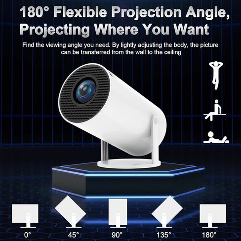 جهاز عرض صغير مع WiFi و Bluetooth ، 4K مدعوم من 1080p FHD المحمولة مع Android 11 ، 180 ° Rotatable و Aut Level Outdoor Projector لجهاز الكمبيوتر المحمول/ الهاتف الذكي/ TV in Kuwait