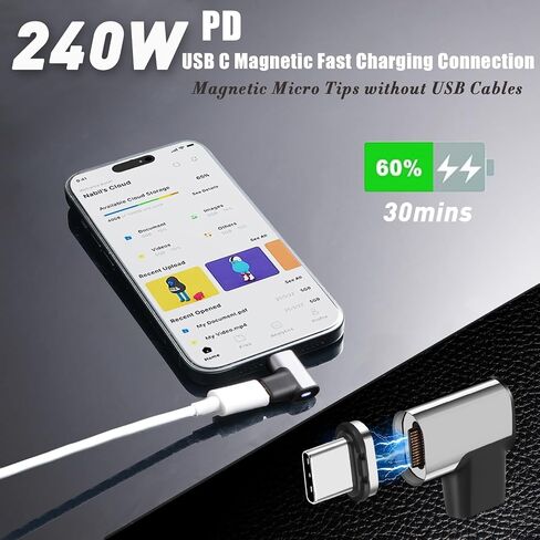 نصيحة من النوع المغناطيسي من النوع المغناطيسي 24 ، PD 240W USB C Magnetic USB CARTING TIPS HEAD مع نقل بيانات 40 جيجابت في الثانية ، متوافق مع MacBook Pro Air و USB-C المحمول والكمبيوتر الشخصي والكمبيوتر المحمول in Saudi Arabia