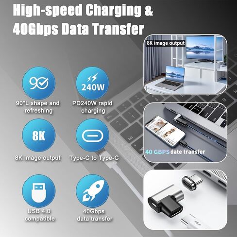 نصيحة من النوع المغناطيسي من النوع المغناطيسي 24 ، PD 240W USB C Magnetic USB CARTING TIPS HEAD مع نقل بيانات 40 جيجابت في الثانية ، متوافق مع MacBook Pro Air و USB-C المحمول والكمبيوتر الشخصي والكمبيوتر المحمول in Saudi Arabia