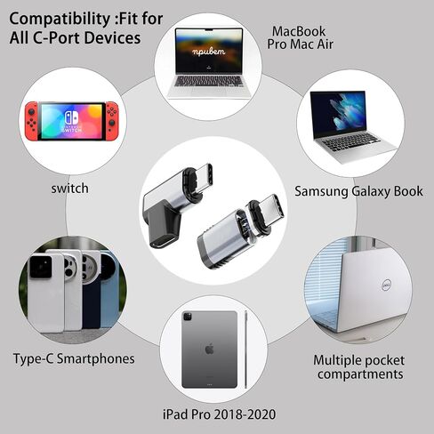 نصيحة من النوع المغناطيسي من النوع المغناطيسي 24 ، PD 240W USB C Magnetic USB CARTING TIPS HEAD مع نقل بيانات 40 جيجابت في الثانية ، متوافق مع MacBook Pro Air و USB-C المحمول والكمبيوتر الشخصي والكمبيوتر المحمول in Saudi Arabia