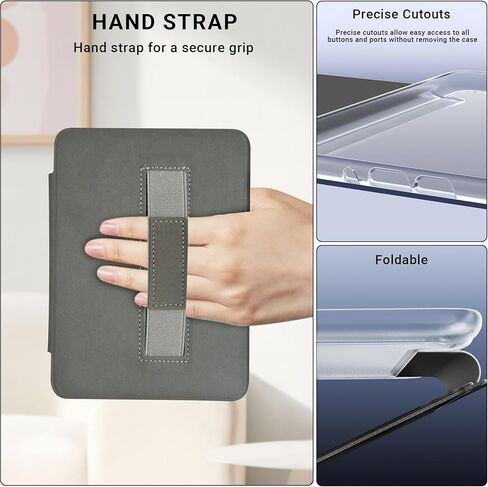 Clear Case with Cover and Hand Strap for 7'' Kindle Paperwhite 12th Gen 2024/Signature Edition Works with Page Turner, Foldable Case for Colorsoft Signature Edition 1st Gen(2024) with Auto Sleep Wake in Kuwait