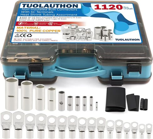 مجموعة موصلات بعقب الفضة غير المعزولة ومجموعة موصل كبل البطارية مع محطات SC وتشكيل أنابيب تقلص الحرارة (إجمالي 1120 ٪) in Kuwait