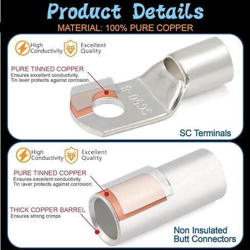 مجموعة موصلات بعقب الفضة غير المعزولة ومجموعة موصل كبل البطارية مع محطات SC وتشكيل أنابيب تقلص الحرارة (إجمالي 1120 ٪) in Kuwait