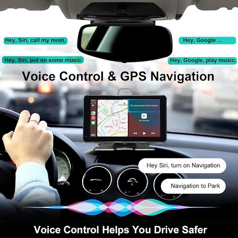 شاشة Carplay اللاسلكية للسيارة ، 7 '' 'Car Play مع كاميرا احتياطية ، 4K Dash Cam ، لـ Apple Carplay و Android Auto ، GPS Mavigation ، استقبال صوت السيارات Bluetooth/Mirror Link/FM/Siri in Saudi Arabia