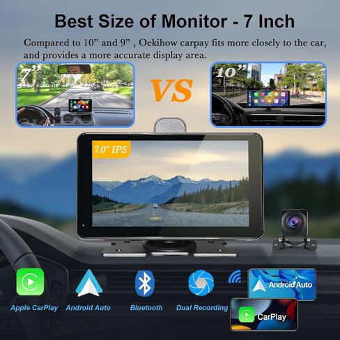 شاشة Carplay اللاسلكية للسيارة ، 7 '' 'Car Play مع كاميرا احتياطية ، 4K Dash Cam ، لـ Apple Carplay و Android Auto ، GPS Mavigation ، استقبال صوت السيارات Bluetooth/Mirror Link/FM/Siri in Saudi Arabia