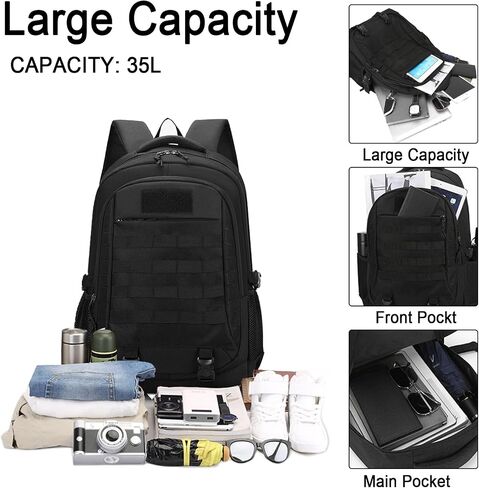 Tactical Backpack, 35L Military Backpacks Hiking Daypack for Men and Women Water-Resistant 3 Day Assault Bag Molle Army Pack with US Flag Patch and Carabiner (Black) in Saudi Arabia