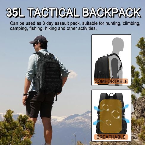 Tactical Backpack, 35L Military Backpacks Hiking Daypack for Men and Women Water-Resistant 3 Day Assault Bag Molle Army Pack with US Flag Patch and Carabiner (Black) in Saudi Arabia