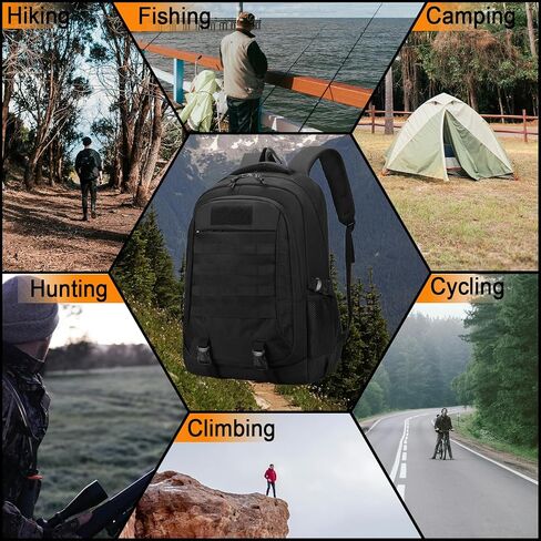 Tactical Backpack, 35L Military Backpacks Hiking Daypack for Men and Women Water-Resistant 3 Day Assault Bag Molle Army Pack with US Flag Patch and Carabiner (Black) in Saudi Arabia