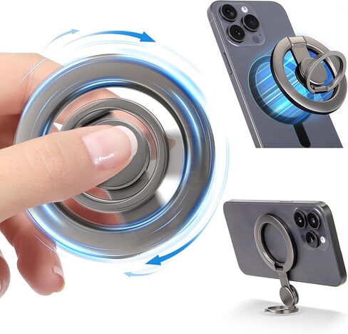 Magnetic Phone Grip, Gyroscope Phone Ring Holder Grip for Hand Cell Phone Finger Holder Kickstand Phone Stand Holder for Desk Compatible for MagSafe iPhone 16/15/14/13/12 Series in Saudi Arabia