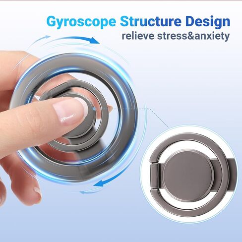 Magnetic Phone Grip, Gyroscope Phone Ring Holder Grip for Hand Cell Phone Finger Holder Kickstand Phone Stand Holder for Desk Compatible for MagSafe iPhone 16/15/14/13/12 Series in Saudi Arabia