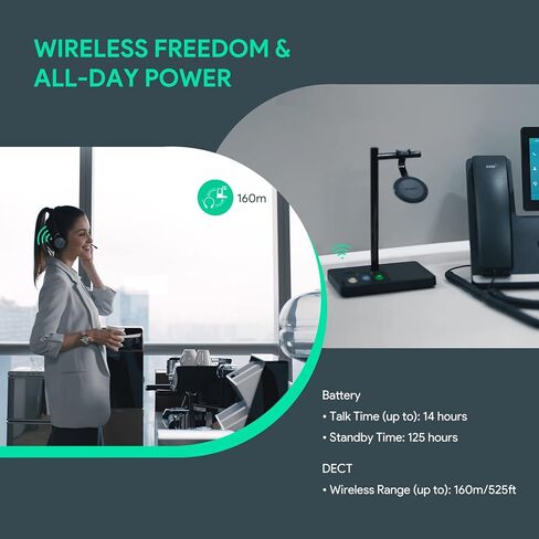 Yealink WH62 Wireless DECT Headset Teams Zoom UC Certified, Work for PC Computer Laptop Mac, Office Desk Phone Softphones VoIP Telephones (WH62 for 3rd-Party Phone) in Kuwait