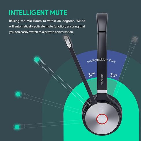 Yealink WH62 Wireless DECT Headset Teams Zoom UC Certified, Work for PC Computer Laptop Mac, Office Desk Phone Softphones VoIP Telephones (WH62 for 3rd-Party Phone) in Kuwait