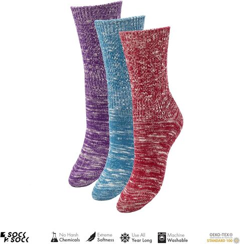 1SOCK2SOCK - Women's Warm Fuzzy Thermal Turkish Cotton Crew Socks - Cold Weather & Hiking in Saudi Arabia