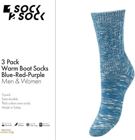 1SOCK2SOCK - Women's Warm Fuzzy Thermal Turkish Cotton Crew Socks - Cold Weather & Hiking in Saudi Arabia