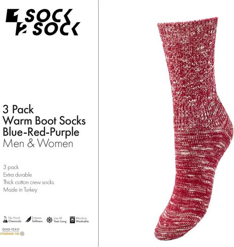1SOCK2SOCK - Women's Warm Fuzzy Thermal Turkish Cotton Crew Socks - Cold Weather & Hiking in Saudi Arabia