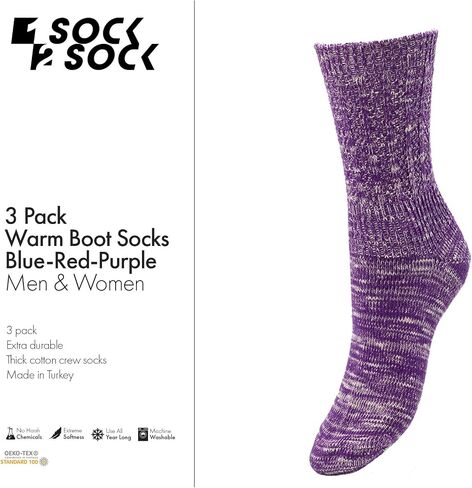 1SOCK2SOCK - Women's Warm Fuzzy Thermal Turkish Cotton Crew Socks - Cold Weather & Hiking in Saudi Arabia