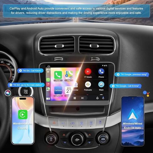 4+64 Android 13 Car Stereo for Dodge Journey 2011-2019 ، 9 بوصة راديو شاشة اللمس مع Carplay/Android Auto ، GPS ، WiFi ، Bluetooth ، دعم OBD2/DVR/DSP in Kuwait