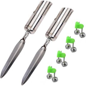 Conskyee 2Pcs Fishing Rod Holder for Ground, Stainless Steel Sand Spike Pole Holders, Portable & Detachable Fishing Pole Stand Equipment with Alarm Bells