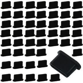 Hitefu 50 Packs USB C Port Cover, Silicone Charging Port Plug, Black Type C Dust Plug Compatible with iPhone 15,16 Series, Galaxy S24-S22, Other USB C Port