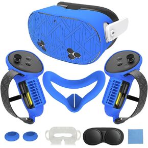 Silicone Cover Set for Meta/Oculus Quest 3s Accessories Includes VR Case Cover Face Interface Cover Upgraded Battery Opening Controller Grip Cover Lens Cap Protector Disposable Eyecup (Pink)