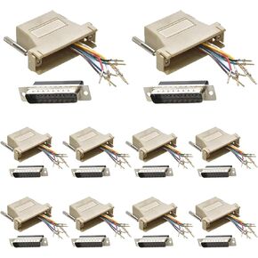 10PCS (5 Male+5 Female) DB25 to RJ45 Modular Adapter, 25 Pin Serial Port to RJ45 Female Ethernet LAN Extend Modular Converter