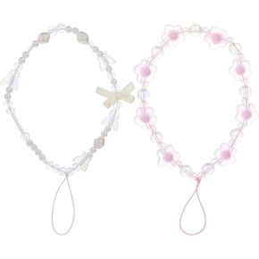 2 PCS Phone Wrist Strap Charm Beaded Butterfly Pearl Cell Phone Case Lanyard Chain Flower Bracelet Wristlet Strap Aesthetic Cute Camera Phone Accessories for Women Wallet Keychain Decoration