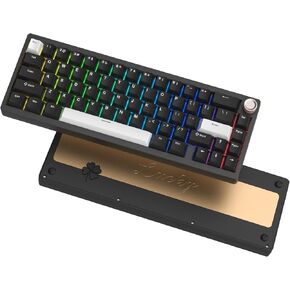 Womier SK65 Wireless Mechanical Gaming Keyboard with Knob, 60 Percent Creamy Aluminium Keyboard for PC, Bluetooth 5.0/2.4GHz/USB-C Wired, Hot Swappable Custom Lineaner Switch, RGB Backlit, Beige