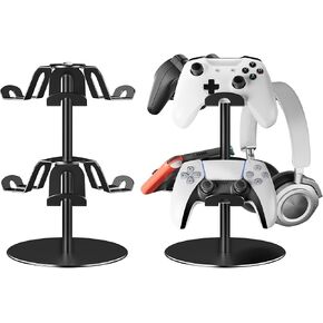 Controller Holder 2 Aluminum Alloy Tier,Headphone Stand - Gaming Controller Stand for Xbox PS5 PS4 Switch,Gaming Controller Headset Holder for Universal Gaming Accessories(Black)