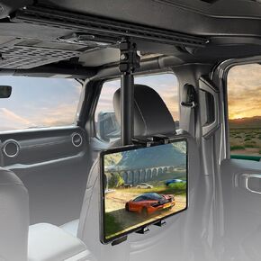 MAIKER Backseat Tablet Holder, Adjustable Hanging iPad Holder Mount Compatible with 2018-2024 Jeep Wrangler JL & 2020-2024 Gladiator JT, Road Trip Essentials for Kids for 4.92‘’~9.25’’ Devices Black