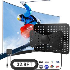 ATSC3.0 Outdoor/Indoor TV Antenna for Smart TV with Strong Signal, 1000 Miles Long Range Digital TV Antenna, Supports 4K 1080P, 32.8ft RG59 Coax Cable, Support 2 TVs, Weather Resistant