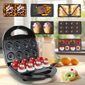 6 in 1 Sandwich Maker, Waffle Maker with Removable Plates, Dual-Sided Heating Non-Stick Plates, Perfect for Cooking Breakfast, Panini, Grilled Cheese, Bacon, Steaks, Donut, Toast, Omelets, Bread