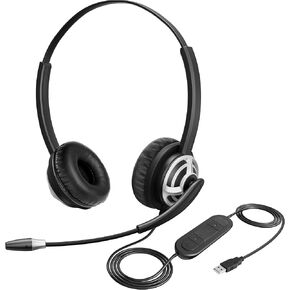 MKJ Wired USB Headset with Microphone, Noise Cancelling USB Headphone for PC/Laptop, Computer Headset for Call Center & Home Office, Works with Skype, Zoom, Ms Teams, WebEx Conference, Online Meeting