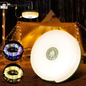 Camping String Lights, IP44 Waterproof 33ft Outdoor String Lights with RGB Colorful & Warm White Light, Quick Storage, USB Rechargeable Portable Camping Lantern for Tent Hiking Travel